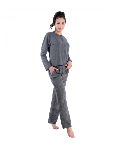 Rachel Women's Pyjama Buttons Volan Knitted Pattern