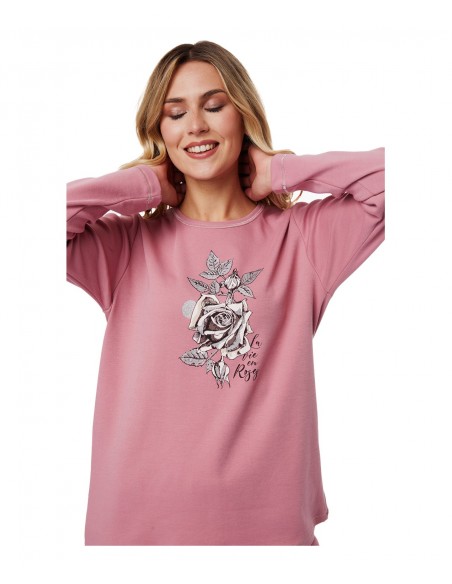 Minerva Γυναικεία Πυτζάμα Fleece Stars Rose
