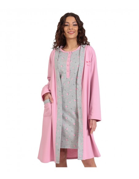 Lydia Creations Γυναικείο Σετ Νυχτικό Ρόμπα Λουλουδάκι