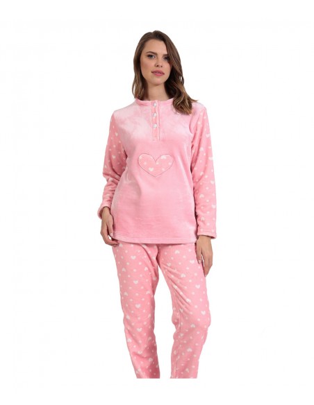 Lydia Creations Γυναικεία Πυτζάμα Fleece Πουά Καρδιά