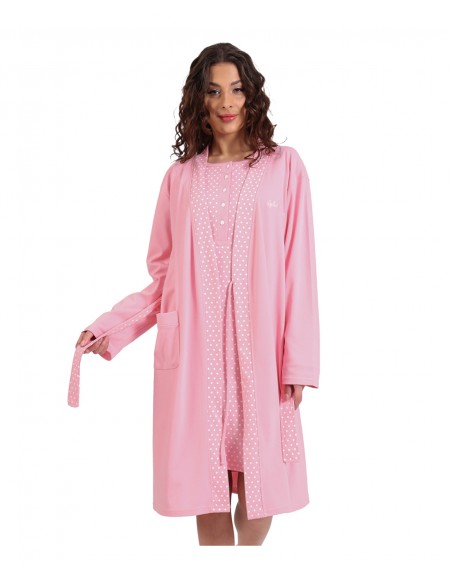 Lydia Creations Γυναικείο Σετ Νυχτικό Ρόμπα Πουά