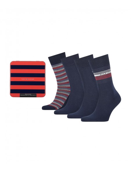 Tommy Hilfiger Men's Socks Stripe Tin Gilf Box - 4 Pairs