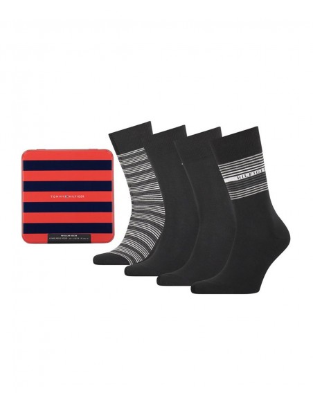 Tommy Hilfiger Men's Socks Stripe Tin Gilf Box - 4 Pairs